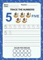 Trace and write number for children. Exercise for children to recognize the number. Educational worksheet for preschool. Vector file.