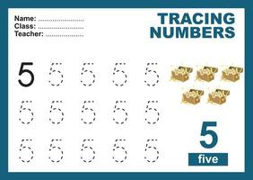 Trace and write number for children. Exercise for children to recognize the number. Educational worksheet for preschool. Vector file.