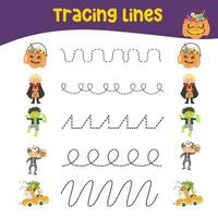 Tracing lines activity for children. Tracing worksheet for kids. Educational printable worksheet. Printable activity page for kids vector