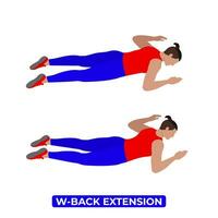 Vector Man Doing W Back Extension. Bodyweight Fitness Back and Core Workout Exercise. An Educational Illustration On A White Background.