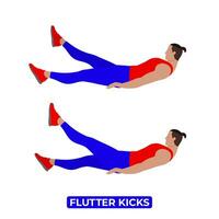 Vector Man Doing Flutter Kicks. Bodyweight Fitness ABS and Core Workout Exercise. An Educational Illustration On A White Background.