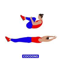 Vector Man Doing Cocoons. Bodyweight Fitness ABS and Core Workout Exercise. An Educational Illustration On A White Background.