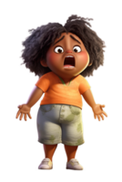 AI Generated black kid girl crying, scared and sad, isolated illustration, cartoon style character emotion, transparent background png