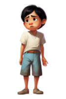 AI Generated Asian kid boy crying, scared and sad, isolated illustration, cartoon style character emotion, transparent background png