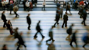 Time lapse photography of busy people in the square or plaza photo