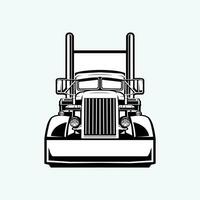 Classic Semi Trailer Truck Front View Vector Art Monochrome Silhouette Isolated