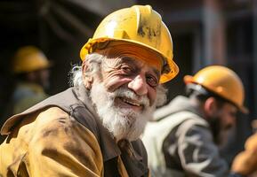 sonriente Pakistán mayor obrero. concepto de la seguridad medidas, experto labor y personal. foto