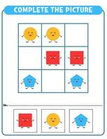 Complete the picture of geometric shapes. Educational game Worksheet for kids Sudoku vector