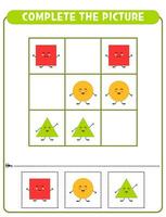 Complete the picture of geometric shapes. Educational game Worksheet for kids Sudoku vector