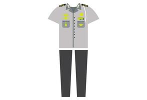 police uniform, typically consists of a navy blue shirt and pants, with black boots and a matching belt. The uniform may also include a badge, patches, and a nametag to identify the officer, as well vector