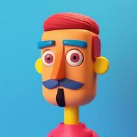 Generative AI, 3D plastic icon avatar cartoon character with beard or mustach, close up portrait photo