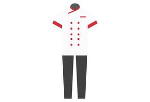 cocinero uniforme, típicamente consiste de un cruzado chaqueta con un mandarín collar y pareo pantalones, ambos en sólido colores tal como blanco o negro, cocineros mayo vestir protector guantes y antideslizante zapato vector