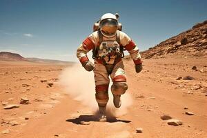 Spaceman or astronaut running on Mars photo