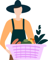 Farmer holding a basket of vegetables png