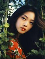 Beautiful young Asian woman portrait, cute girl wallpaper background photo, Generative AI photo