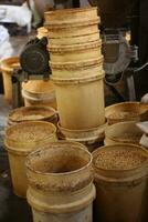 bucket filled with soybeans as the main ingredient for making tofu. photo