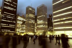 Time lapse photography of fast moving and busy people in city at night photo