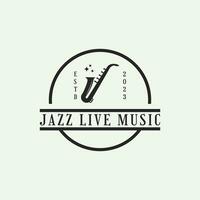 jazz En Vivo música logo diseño vector con saxofón Clásico retro estilo