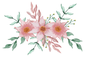 Pink flowers and green leaves bouquet png