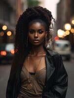 African black woman portrait, cute girl stock photo background, Generative AI