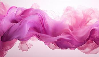 Generative AI, Flowing light pink, viva magenta smoke with splashes. Soft fluid banner, spring female mood, 3D effect, modern macro realistic abstract background illustration, ink in water effect. photo