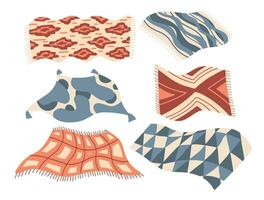 blankets and tablecloths for a picnic. carpets and towels made of fabric for the bedroom vector