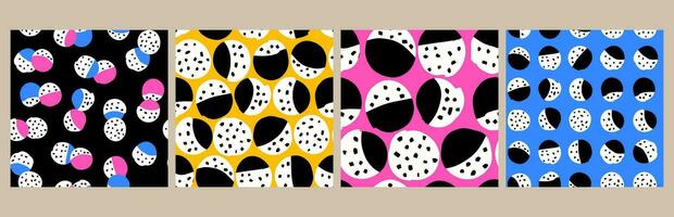 A set of seamless patterns of circles and spots. Abstract design for fabric, paper, packaging, clothing vector