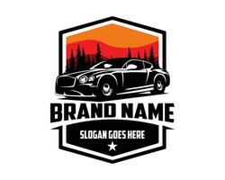 car logo. isolated white background appears from the side with a view of the forest and twilight. best for badges, emblems, car industry. available in eps 10 vector