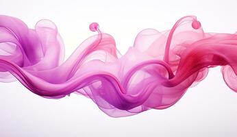 Generative AI, Flowing light pink, viva magenta smoke with splashes. Soft fluid banner, spring female mood, 3D effect, modern macro realistic abstract background illustration, ink in water effect photo