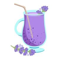 Lavender cocktail in a glass goblet with a straw. Vector illustration isolated on white background.