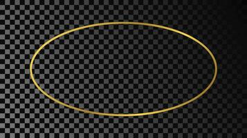 Gold glowing oval shape frame isolated on dark background. Shiny frame with glowing effects. Vector illustration.