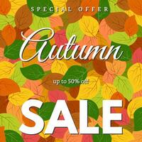Background with autumn leaves and an inscription Autumn sale. Vector illustration