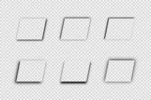 Dark realistic shadow. Set of six rectangular shadows isolated on background. Vector illustration.