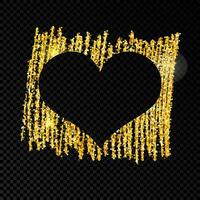 Heart on golden glittering scribble paint on dark background. Background with gold sparkles and glitter effect. Empty space for your text. Vector illustration