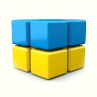 3d cube in Ukraine flag colors isolated on white background. Independence Day of Ukraine. AI Generative photo