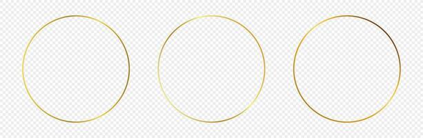 Set of three gold glowing circle frames isolated on background. Shiny frame with glowing effects. Vector illustration.