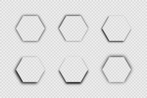 Dark realistic shadow. Set of six hexagon shadows isolated on background. Vector illustration