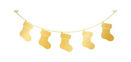 Gold Christmas Stocking Silhouette Garland Vector Illustration, Christmas Socks Graphics Festive Winter Holiday Season Bunting