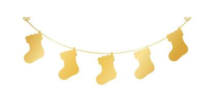 Gold Christmas Stocking Silhouette Garland Vector Illustration, Christmas Socks Graphics Festive Winter Holiday Season Bunting