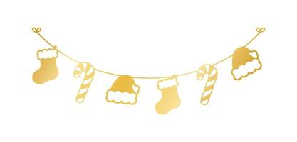 Gold Christmas Stocking and Candy Cane Garland Silhouette Vector Illustration, Christmas Graphics Festive Winter Holiday Season Bunting