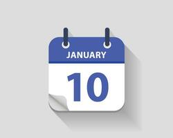 January 10. Vector flat daily calendar icon. Date and time, day, month. Year. Vector illustration