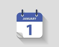 January 1. Vector flat daily calendar icon. Date and time, day, month. Year. Vector illustration