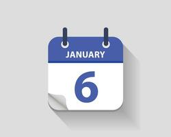 January 6. Vector flat daily calendar icon. Date and time, day, month. Year. Vector illustration