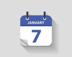 January 7. Vector flat daily calendar icon. Date and time, day, month. Year. Vector illustration