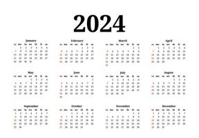 Calendar for 2024 isolated on a white background vector