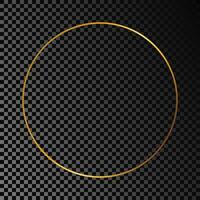 Gold glowing circle frame isolated on dark background. Shiny frame with glowing effects. Vector illustration.