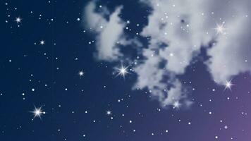 Night sky with clouds and many stars. Abstract nature background with stardust in deep universe. Vector illustration.