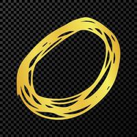 Hand drawn scribble circle.  Gold doodle round circular design element on dark background. Vector illustration