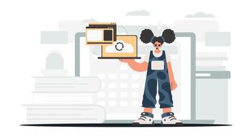 A man holding a laptop and a tablet vector