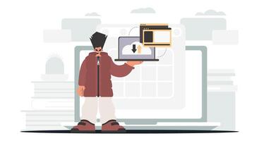 A man holding a laptop and a tablet vector